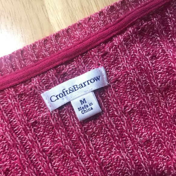 Croft & Barrow Women's Medium Red Pink White Cable Knit Sweater V Neck Tunic Top - Picture 8 of 15